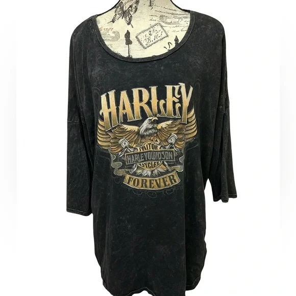Harley-Davidson Women’s 2X | 3/4 Sleeve | RAF Mildenhall Military | Studded Top - Picture 1 of 14